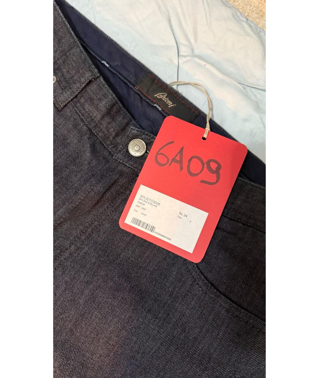 BRIONI Темно-синие хлопковые прямые джинсы, фото 5