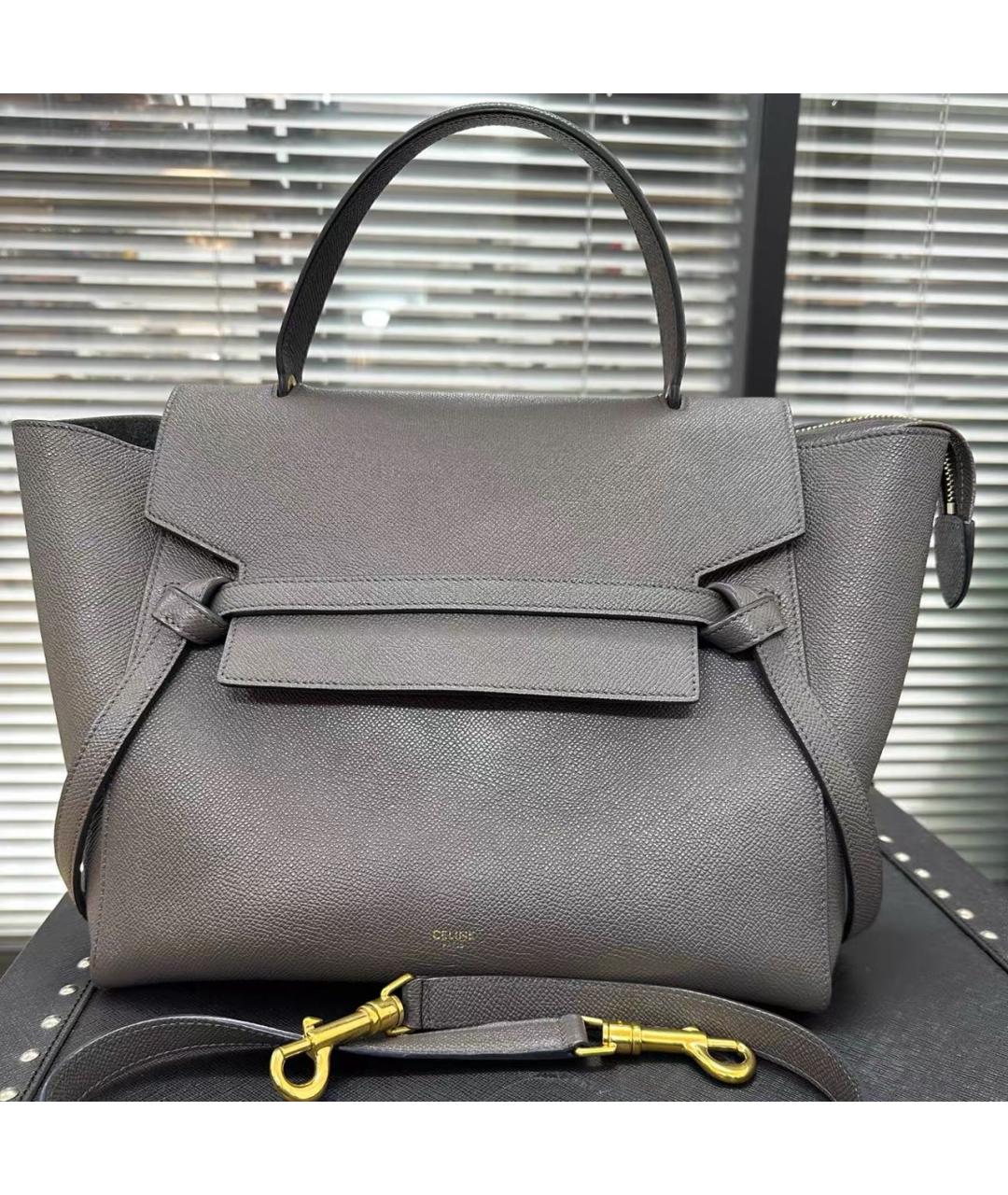 CELINE Антрацитовая кожаная сумка через плечо, фото 9