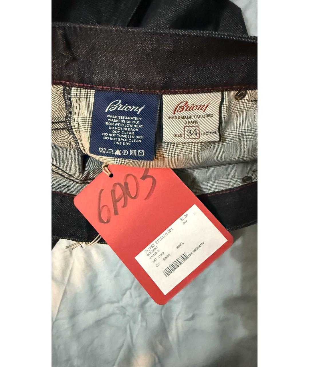 BRIONI Темно-синие хлопковые прямые джинсы, фото 4