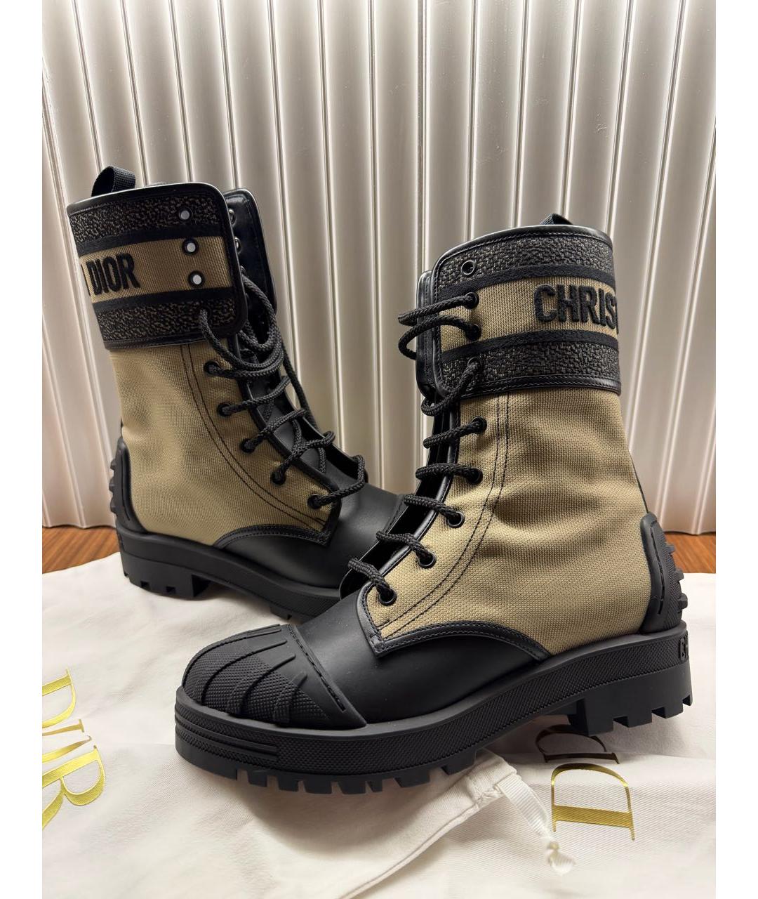 CHRISTIAN DIOR Бежевые текстильные ботинки, фото 8