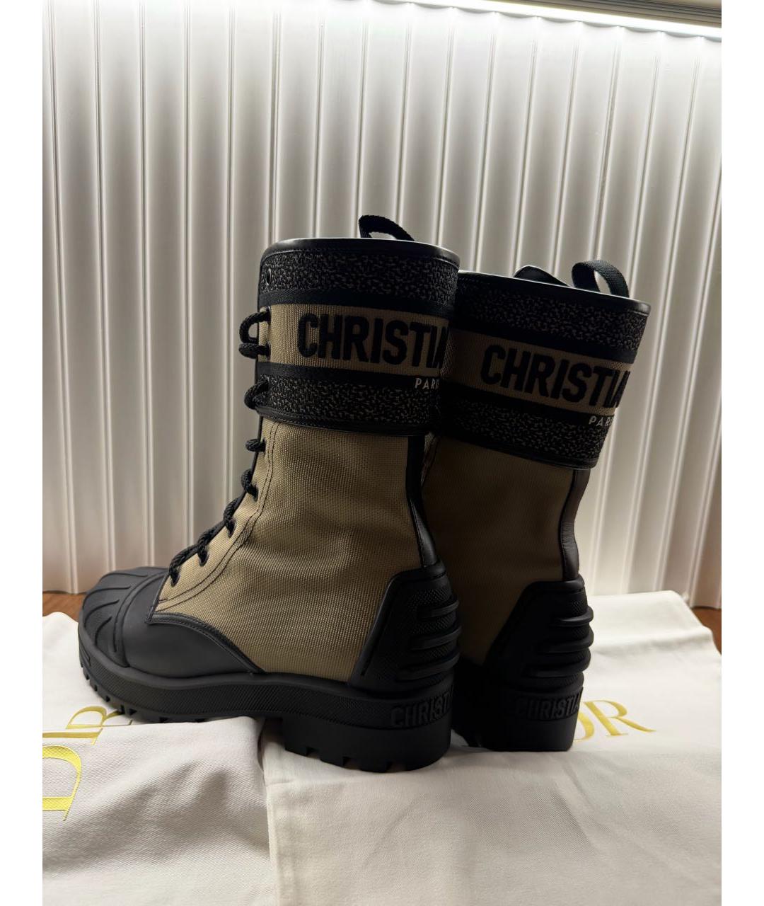 CHRISTIAN DIOR Бежевые текстильные ботинки, фото 5