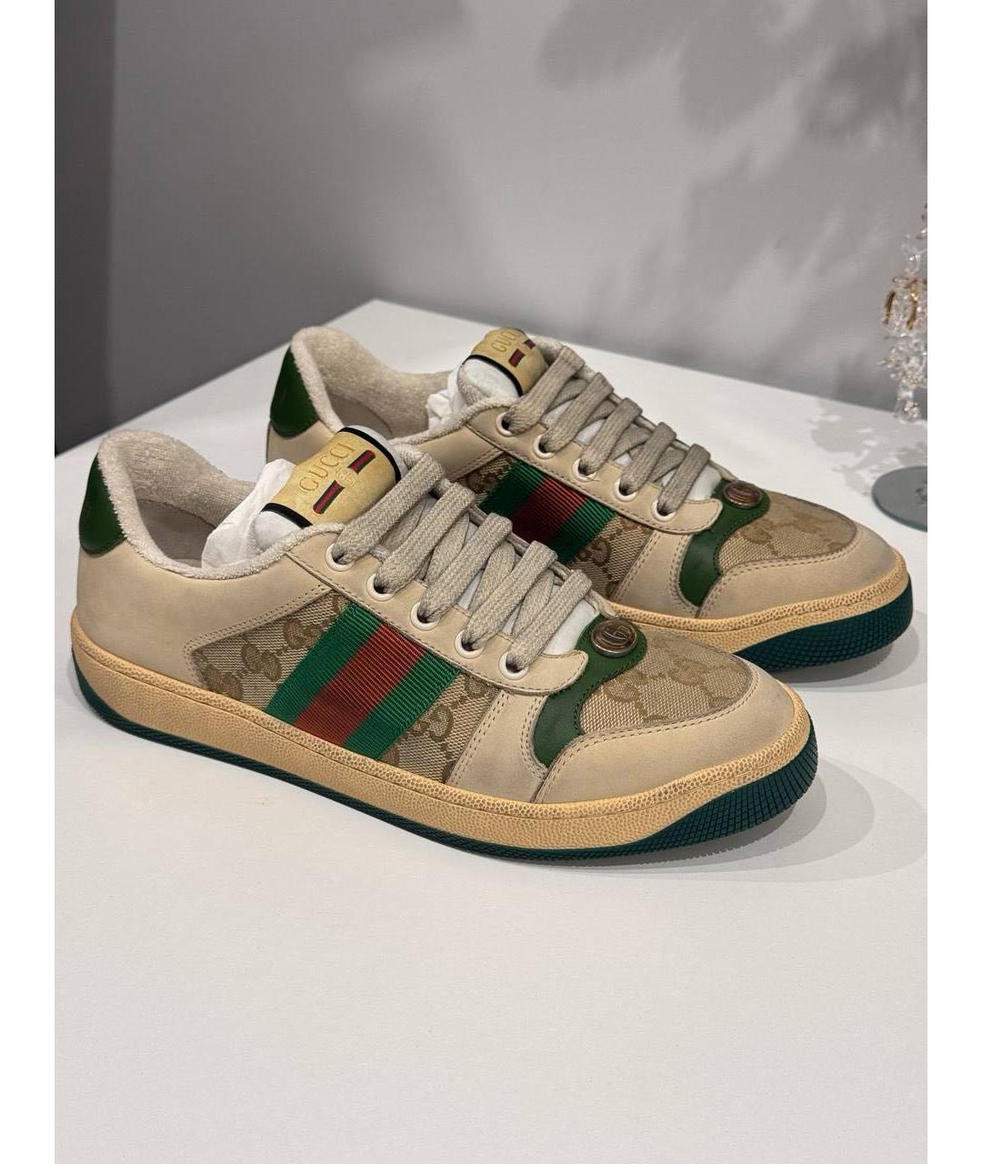 GUCCI Бежевые текстильные кроссовки, фото 6