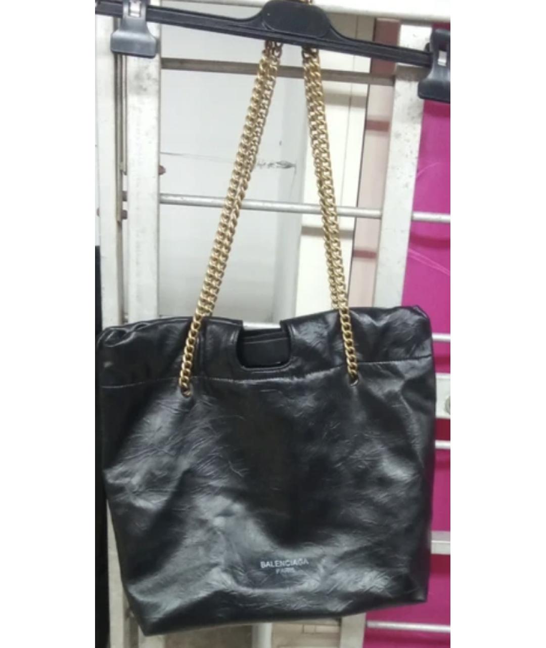BALENCIAGA Черная кожаная сумка тоут, фото 6