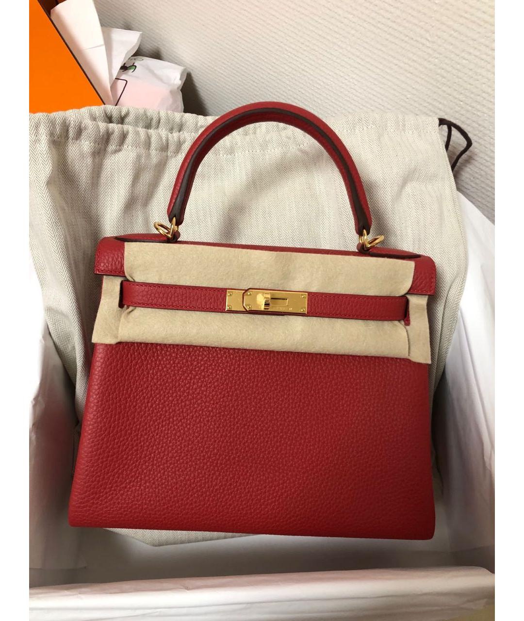 HERMES Красная кожаная сумка с короткими ручками, фото 2