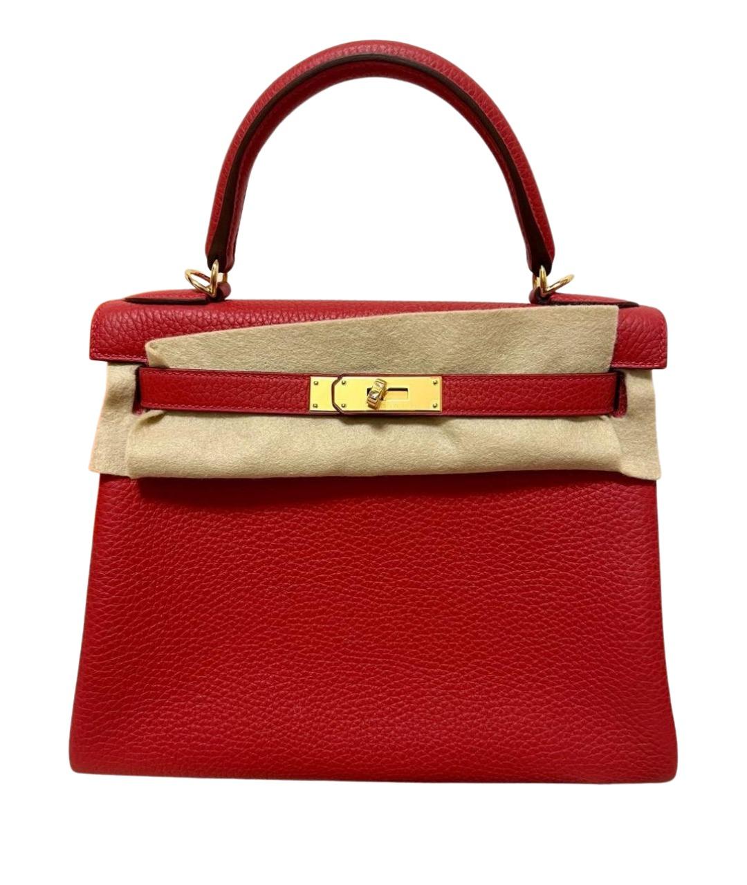 HERMES Красная кожаная сумка с короткими ручками, фото 1