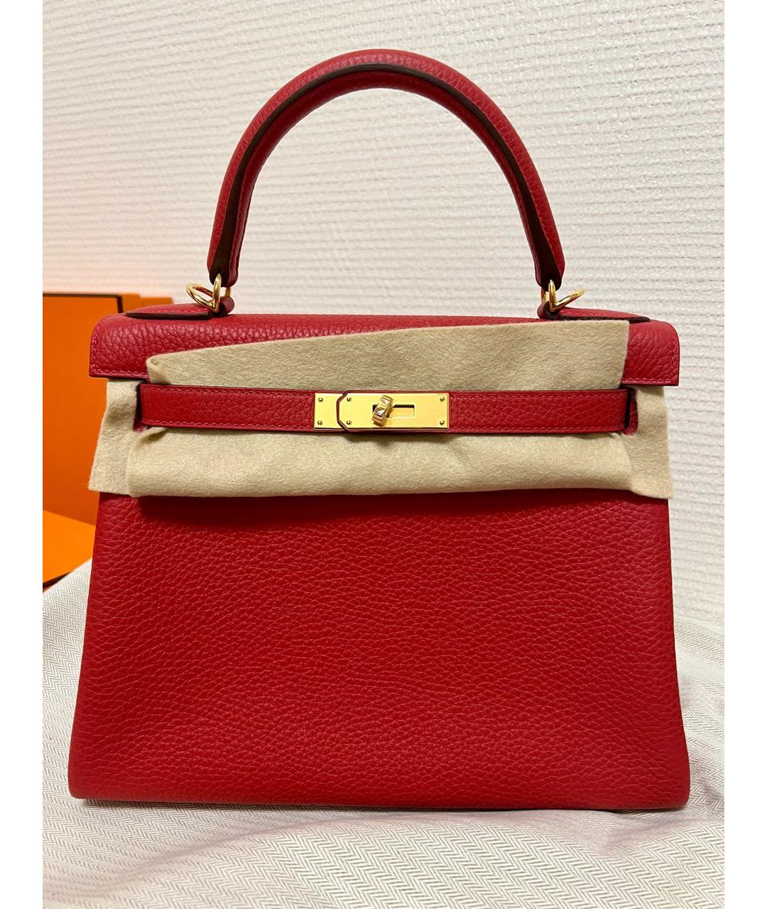 HERMES Красная кожаная сумка с короткими ручками, фото 3