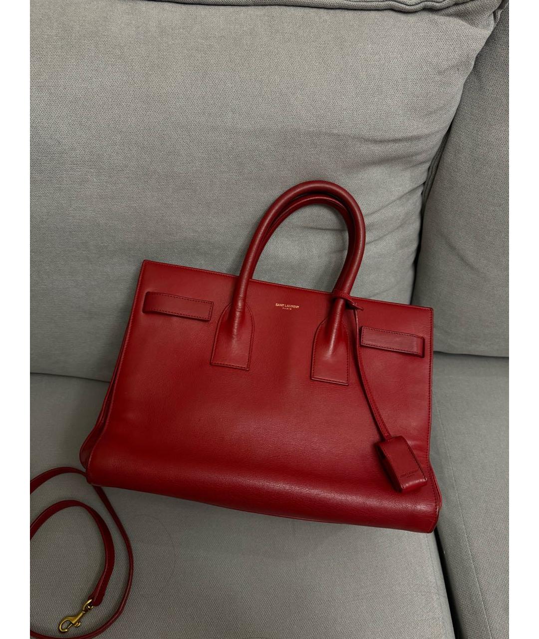 SAINT LAURENT Красная кожаная сумка с короткими ручками, фото 4