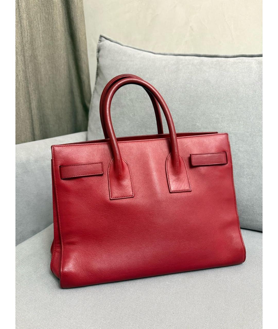 SAINT LAURENT Красная кожаная сумка с короткими ручками, фото 3