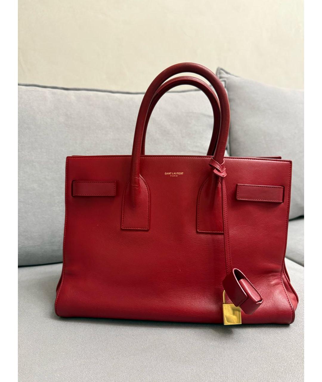 SAINT LAURENT Красная кожаная сумка с короткими ручками, фото 5