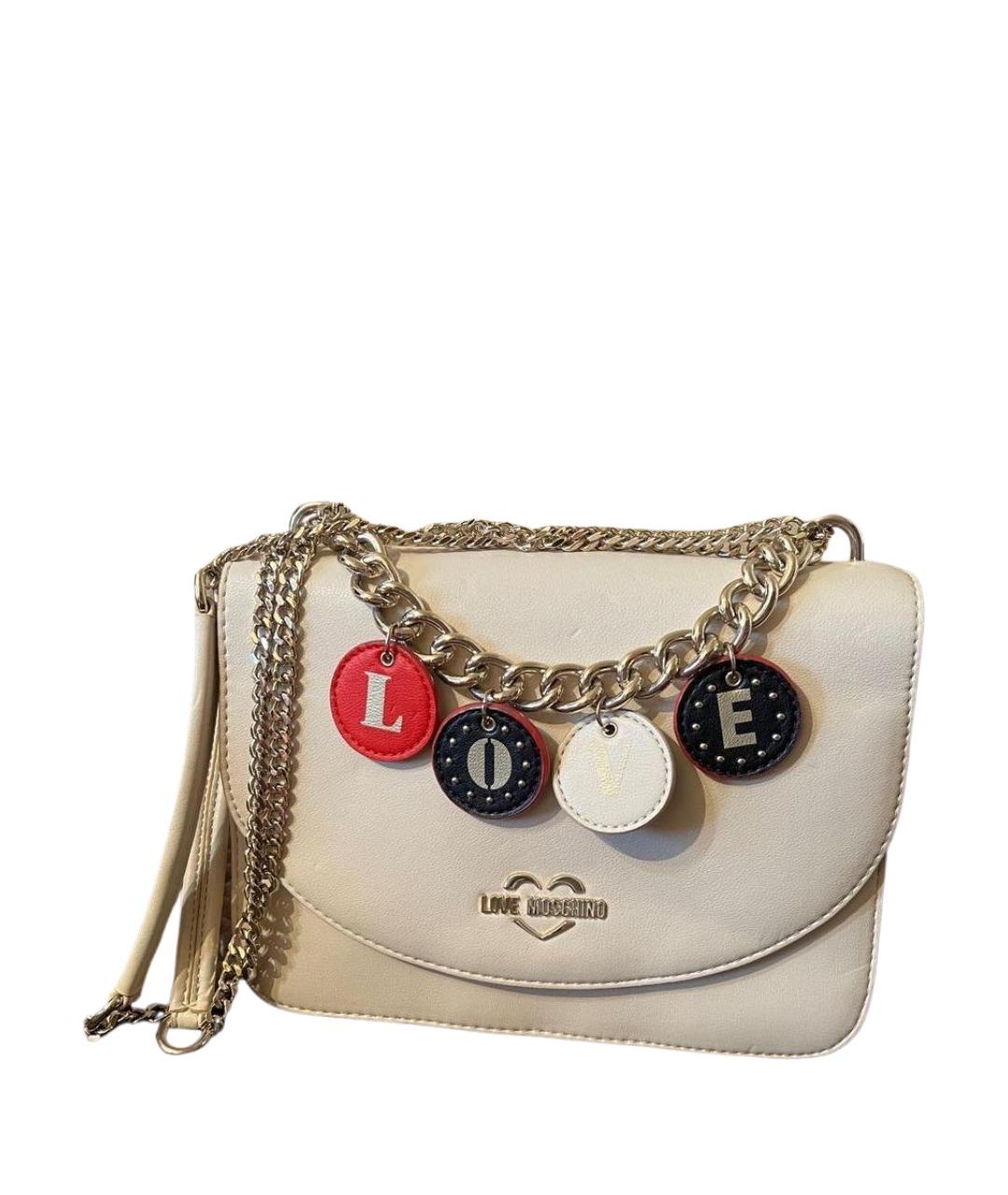 LOVE MOSCHINO Бежевая кожаная сумка через плечо, фото 1