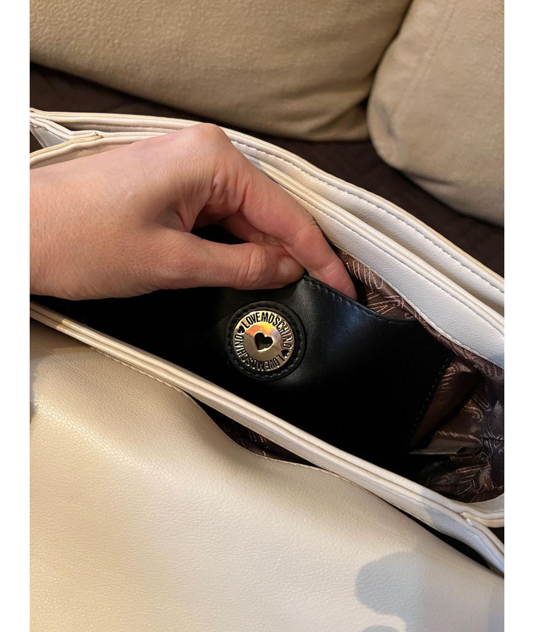 LOVE MOSCHINO Бежевая кожаная сумка через плечо, фото 5