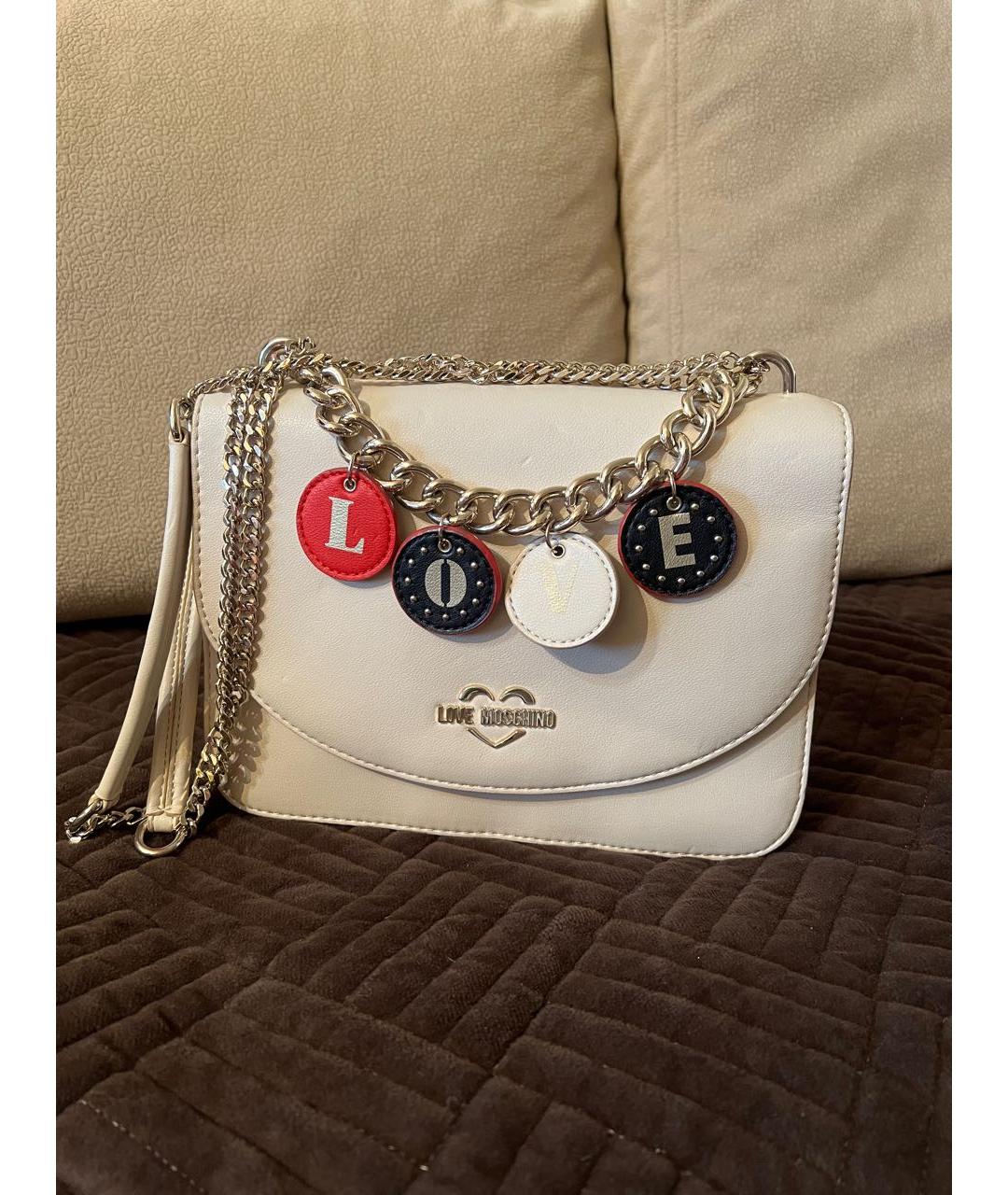 LOVE MOSCHINO Бежевая кожаная сумка через плечо, фото 9