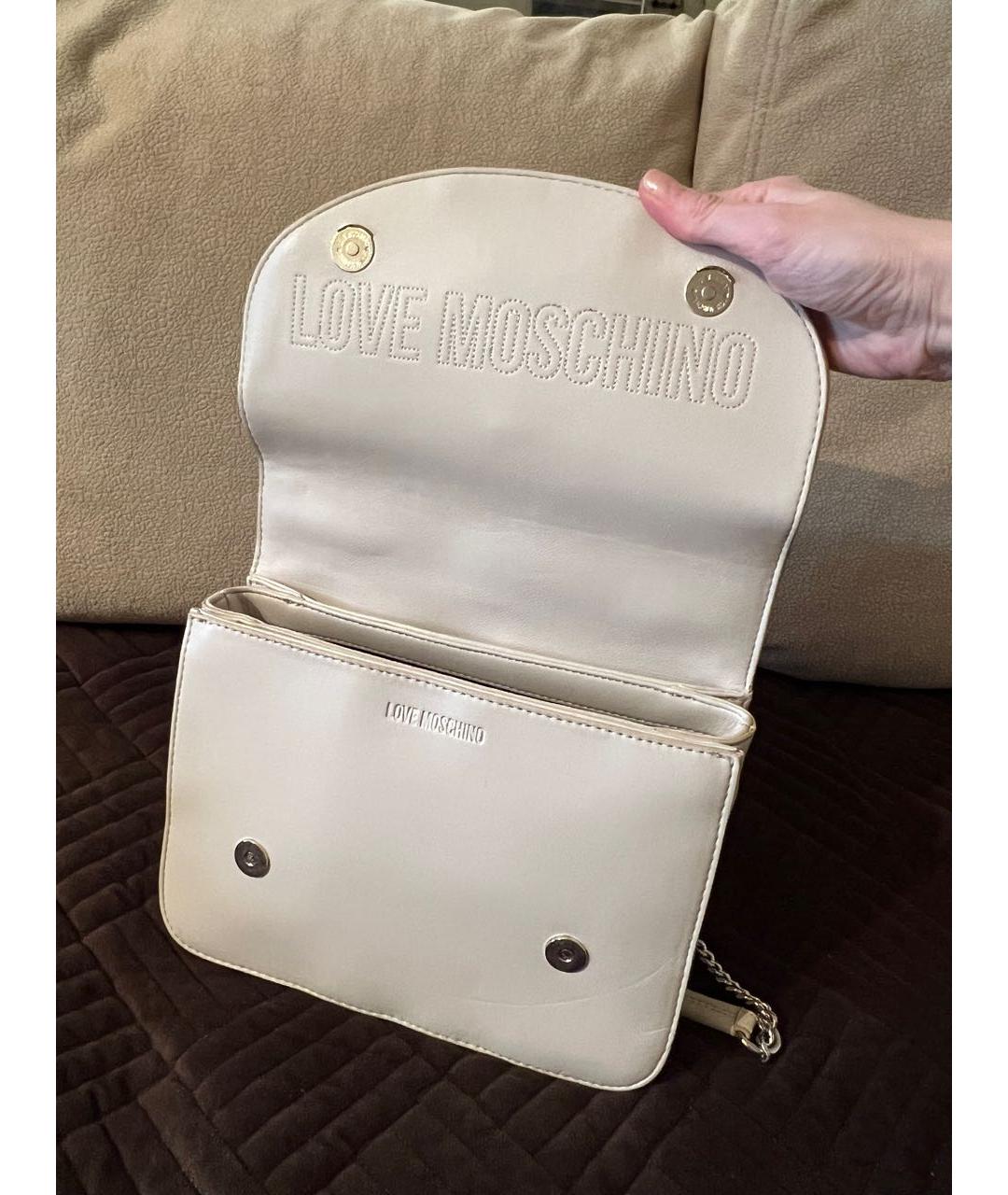 LOVE MOSCHINO Бежевая кожаная сумка через плечо, фото 4