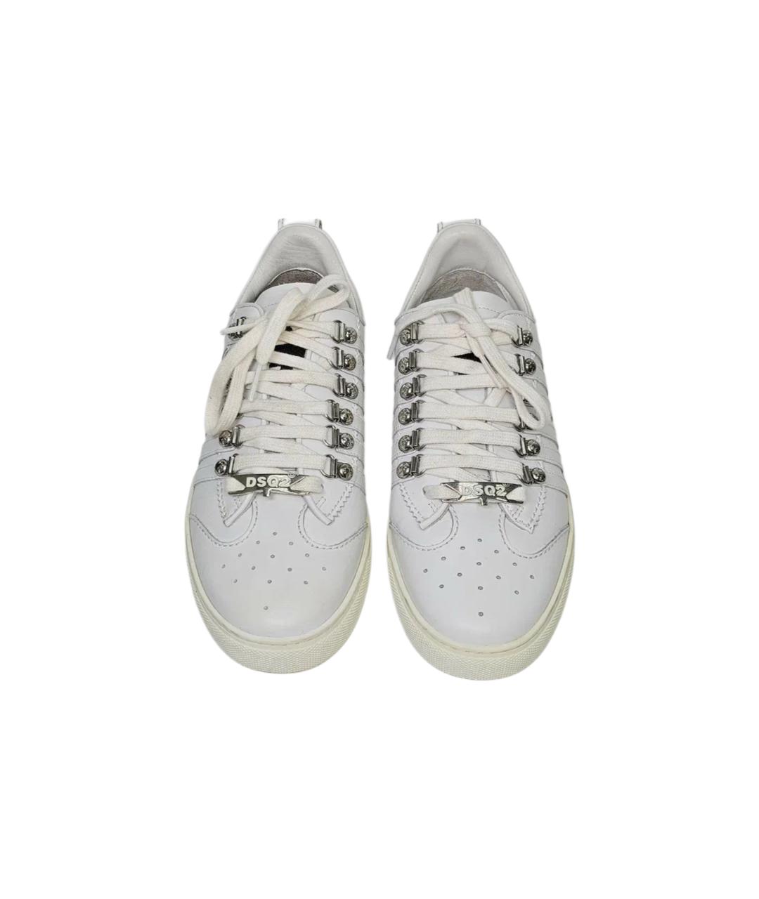 DSQUARED2 Белые кожаные низкие кроссовки / кеды, фото 2