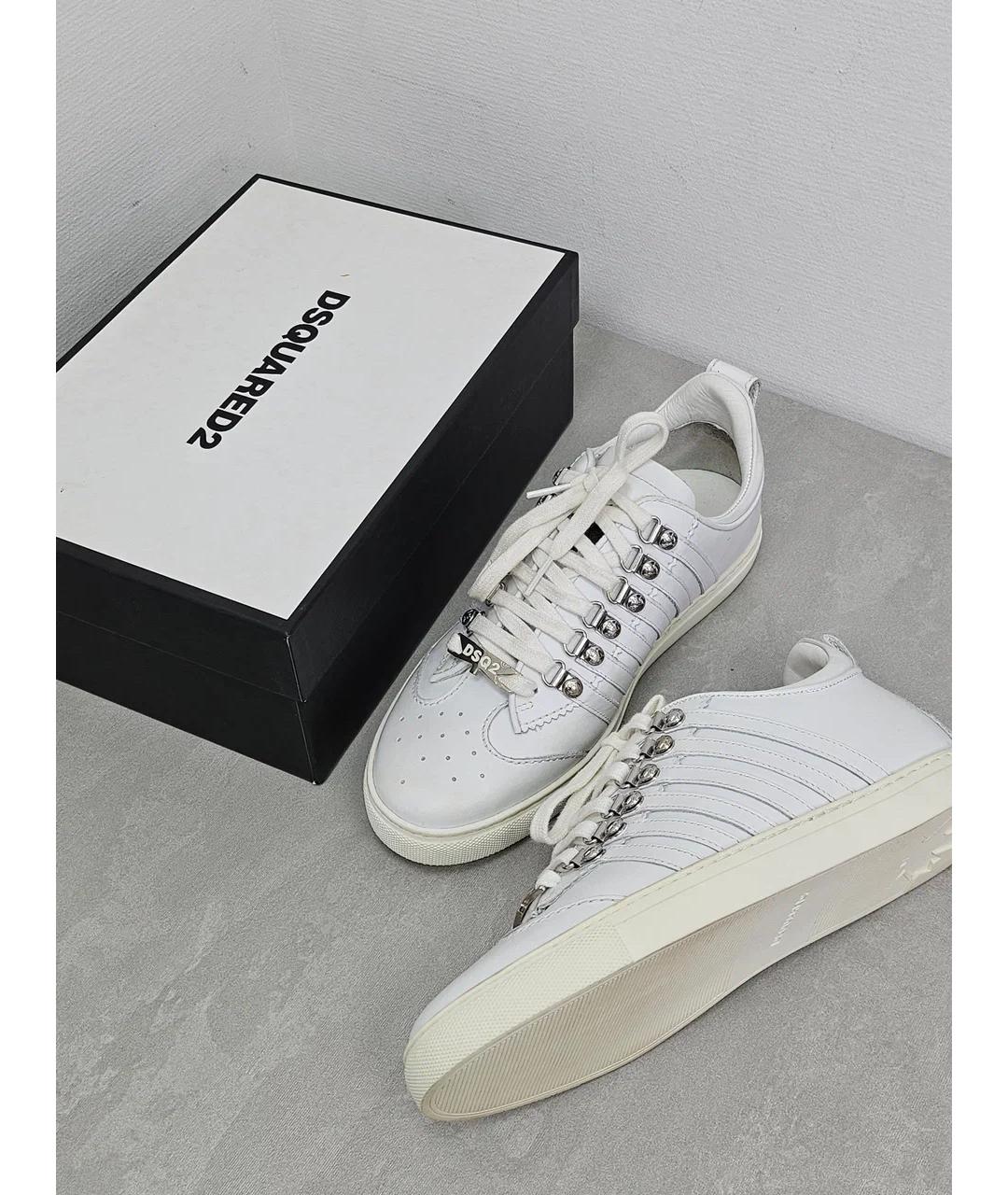 DSQUARED2 Белые кожаные низкие кроссовки / кеды, фото 7