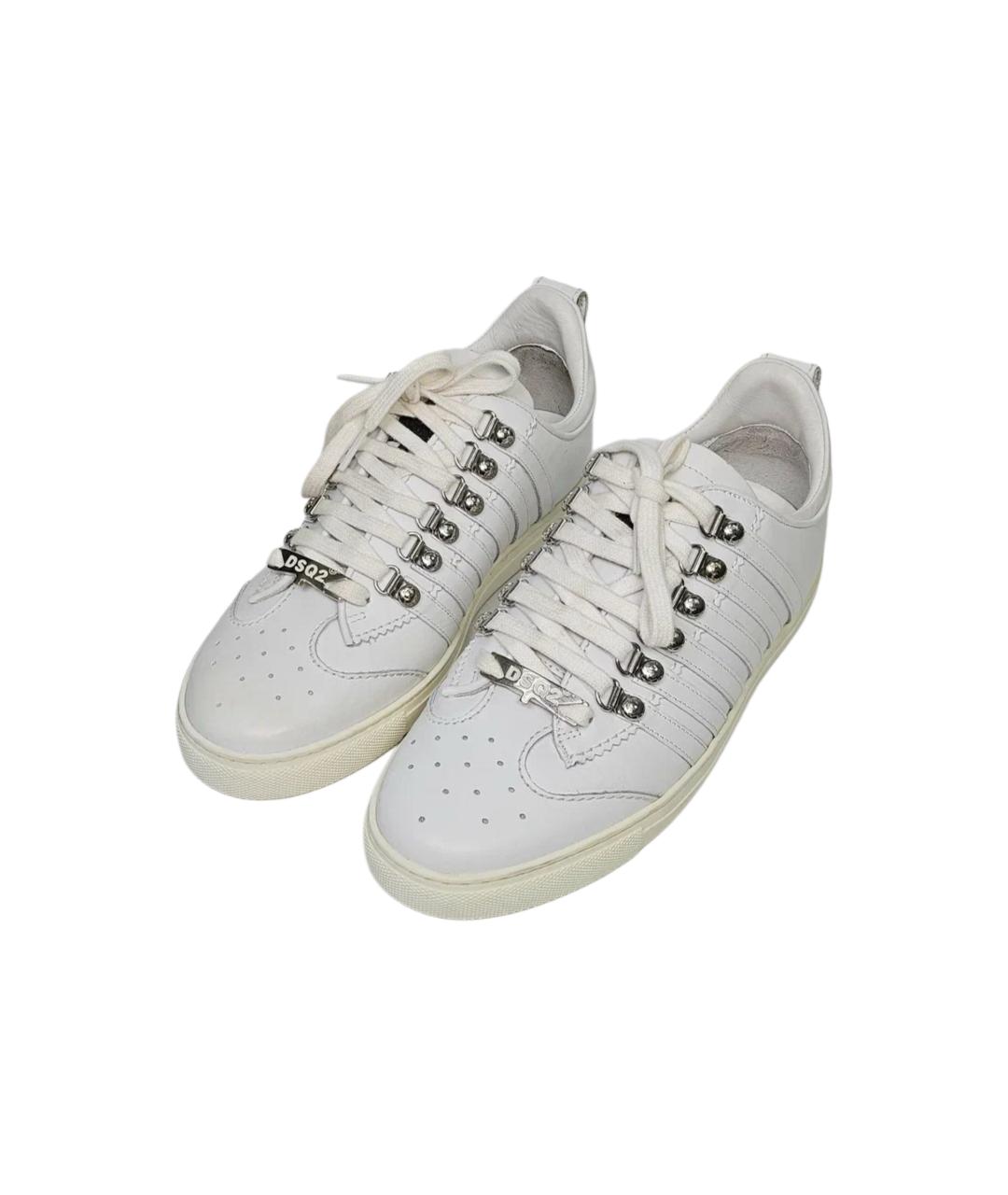 DSQUARED2 Белые кожаные низкие кроссовки / кеды, фото 3