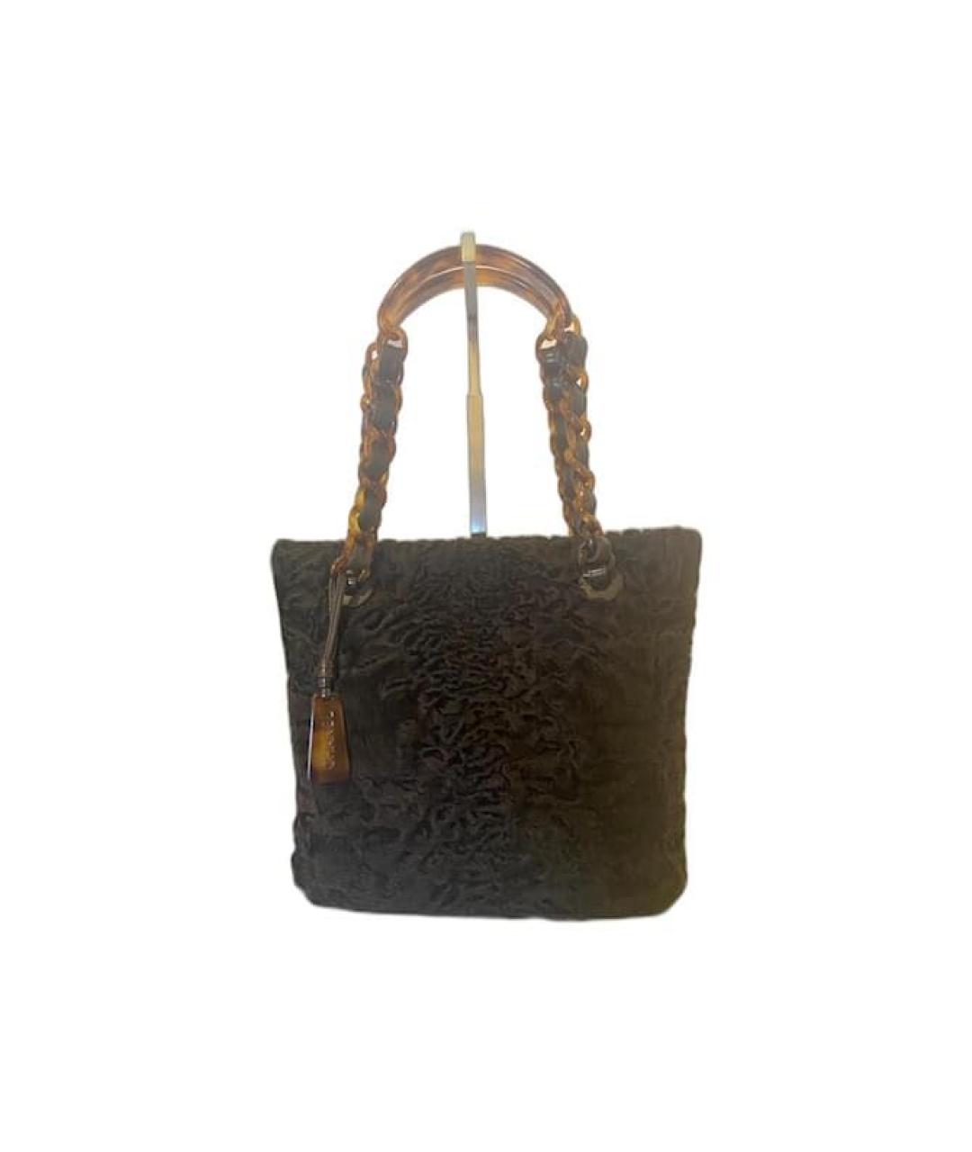 CHANEL Коричневая меховая сумка с короткими ручками, фото 4