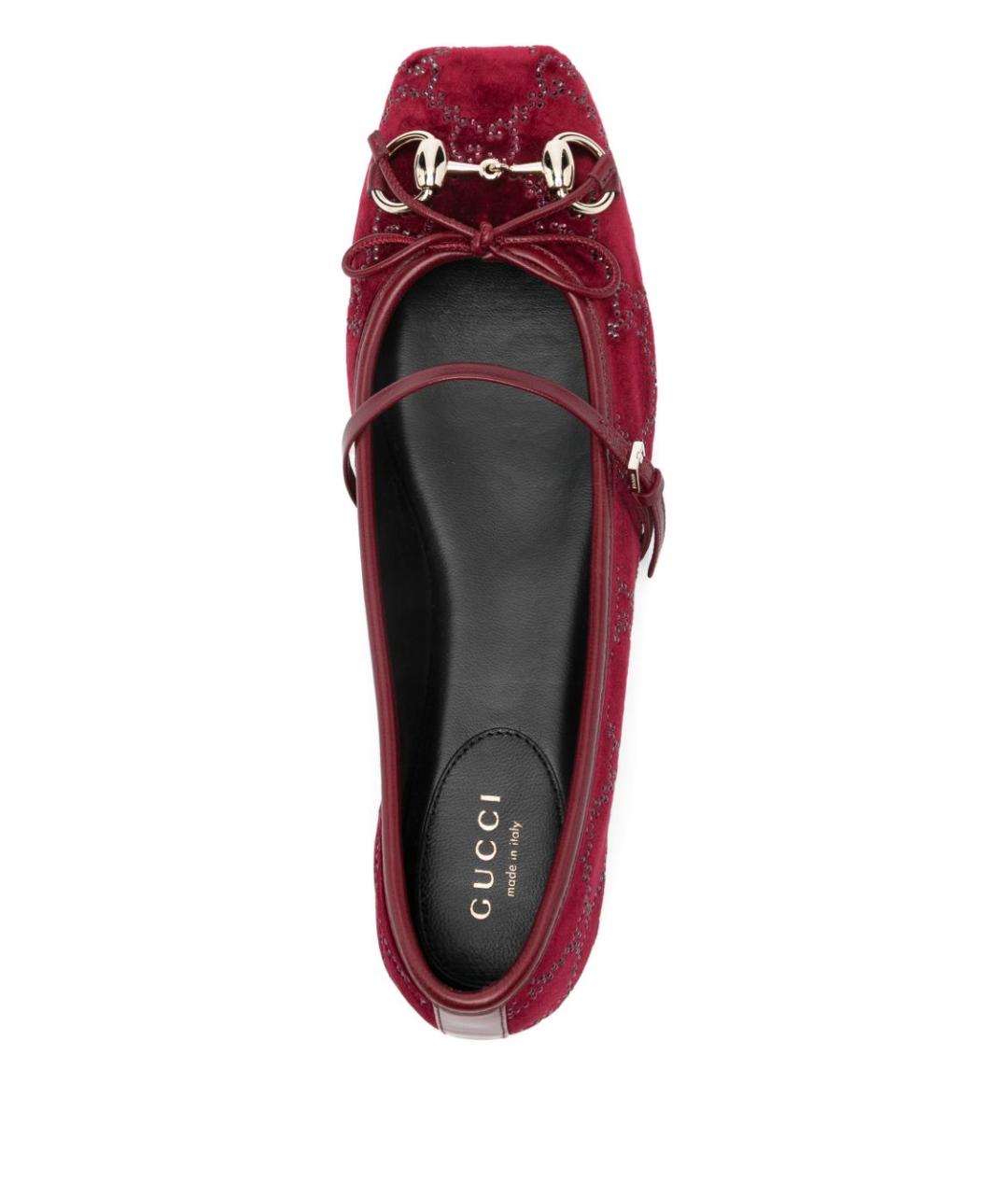 GUCCI Бордовые текстильные балетки, фото 3