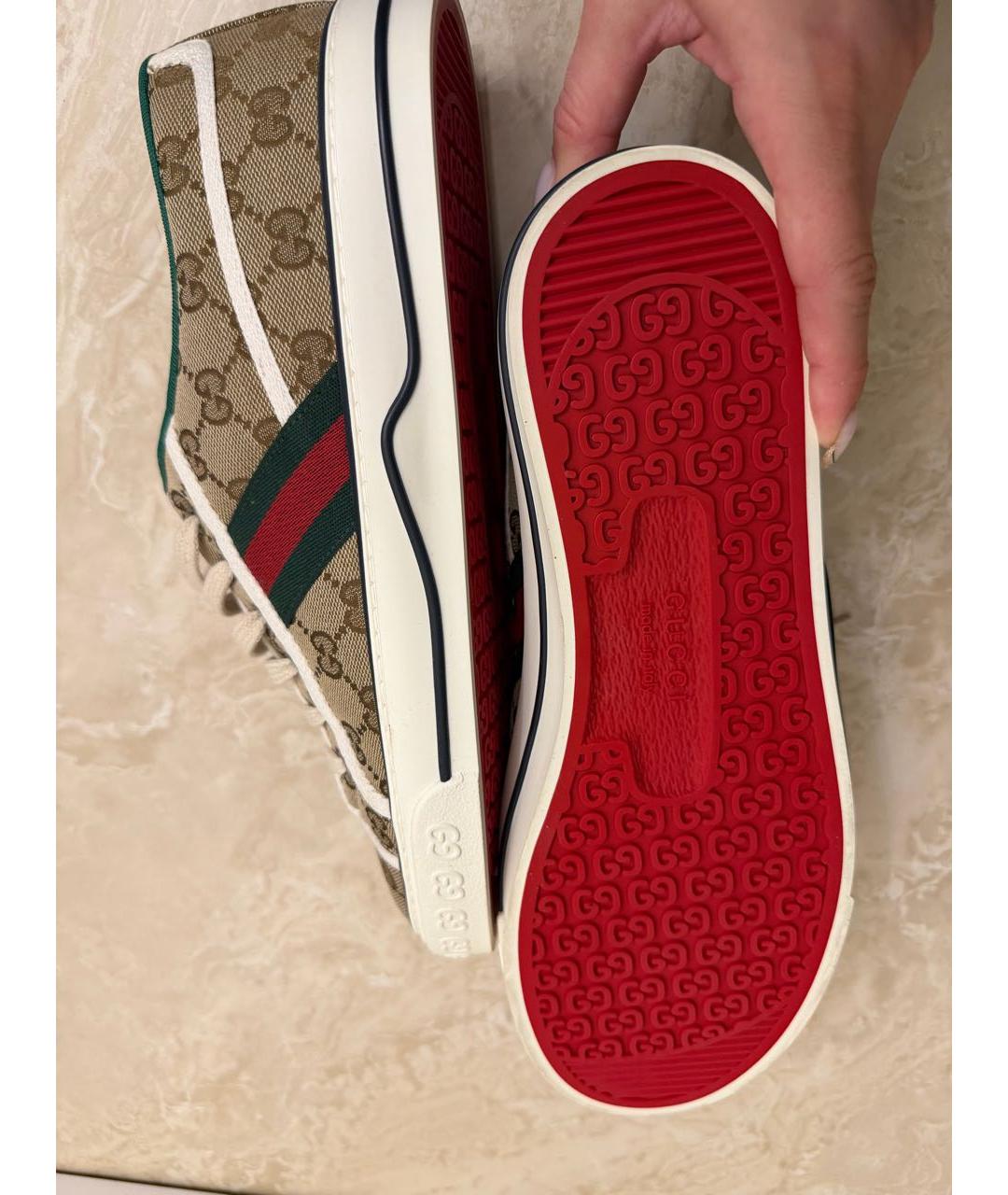 GUCCI Бежевые текстильные низкие кроссовки / кеды, фото 5