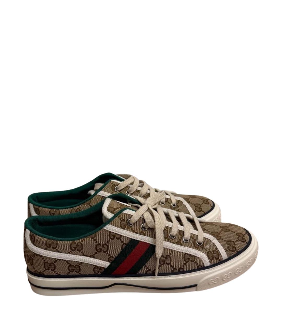 GUCCI Бежевые текстильные низкие кроссовки / кеды, фото 1