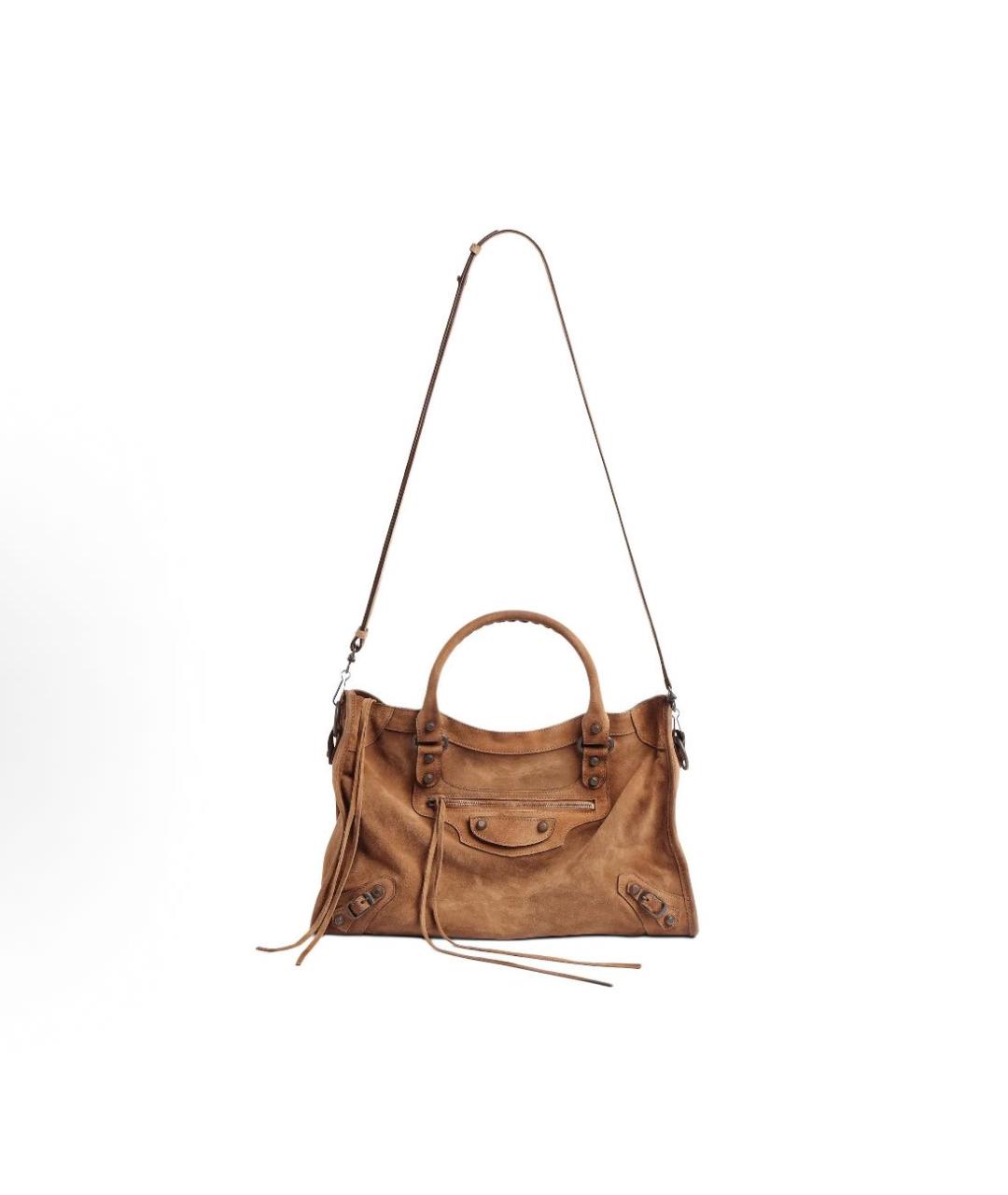 BALENCIAGA Коричневая замшевая сумка тоут, фото 4