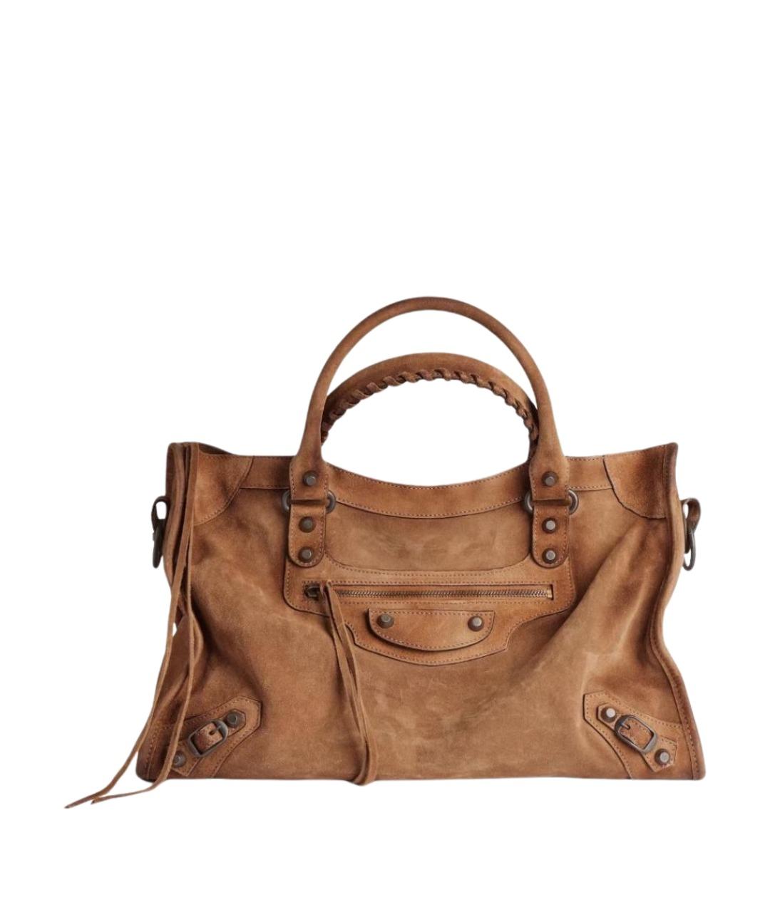 BALENCIAGA Коричневая замшевая сумка тоут, фото 1