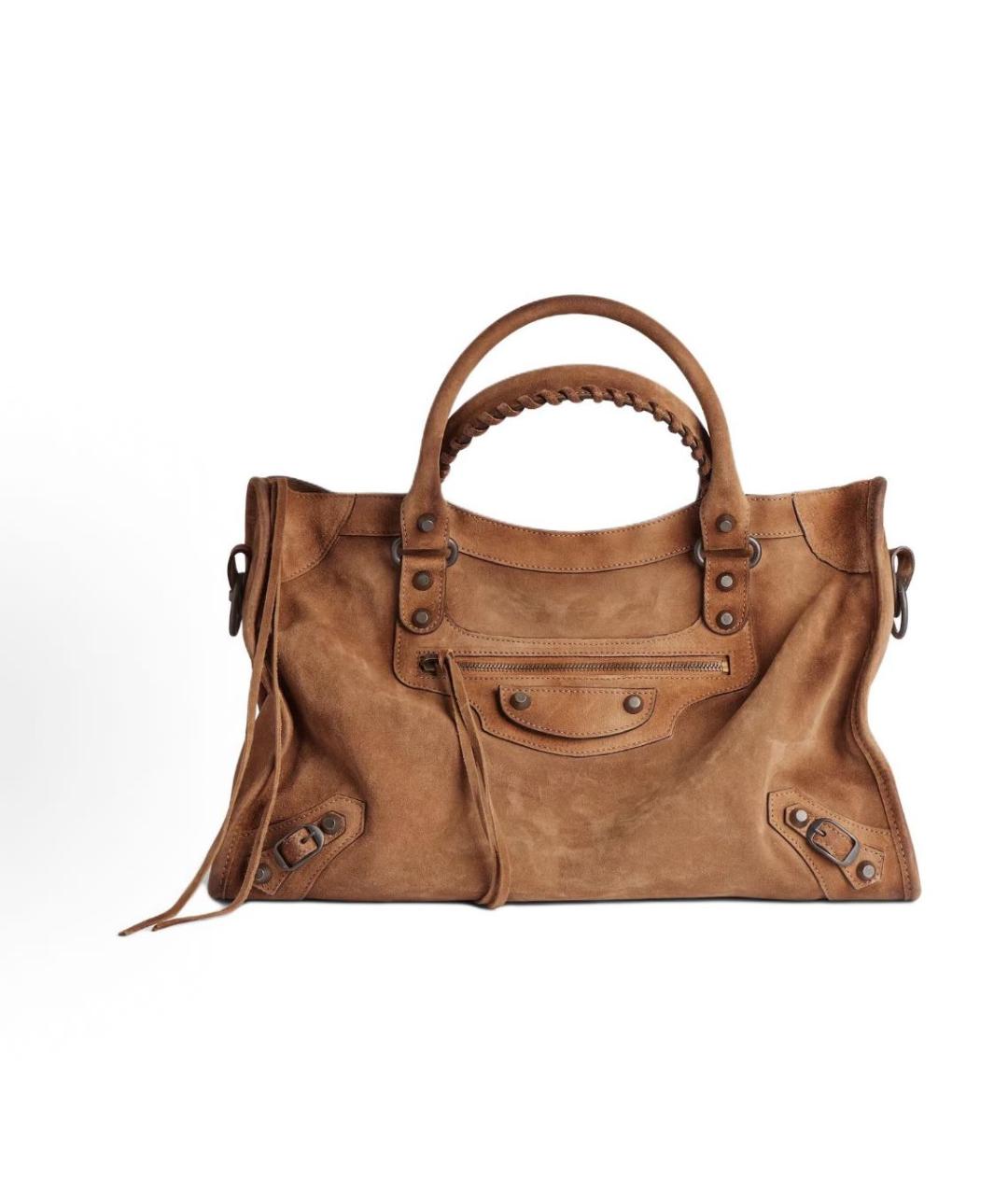 BALENCIAGA Коричневая замшевая сумка тоут, фото 5