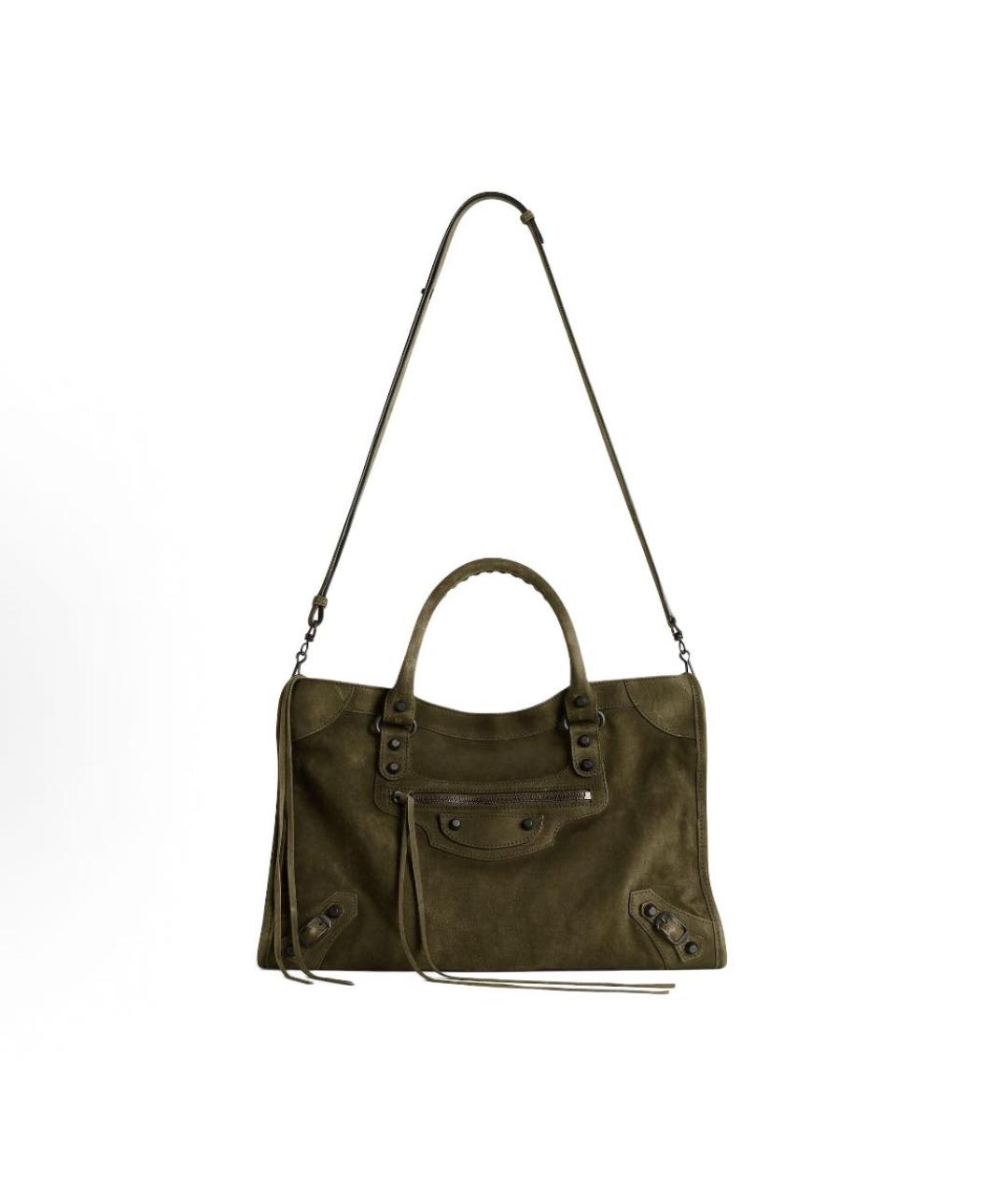 BALENCIAGA Хаки замшевая сумка тоут, фото 2