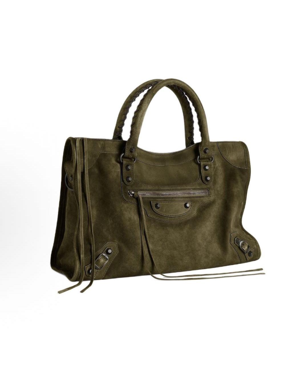 BALENCIAGA Хаки замшевая сумка тоут, фото 3