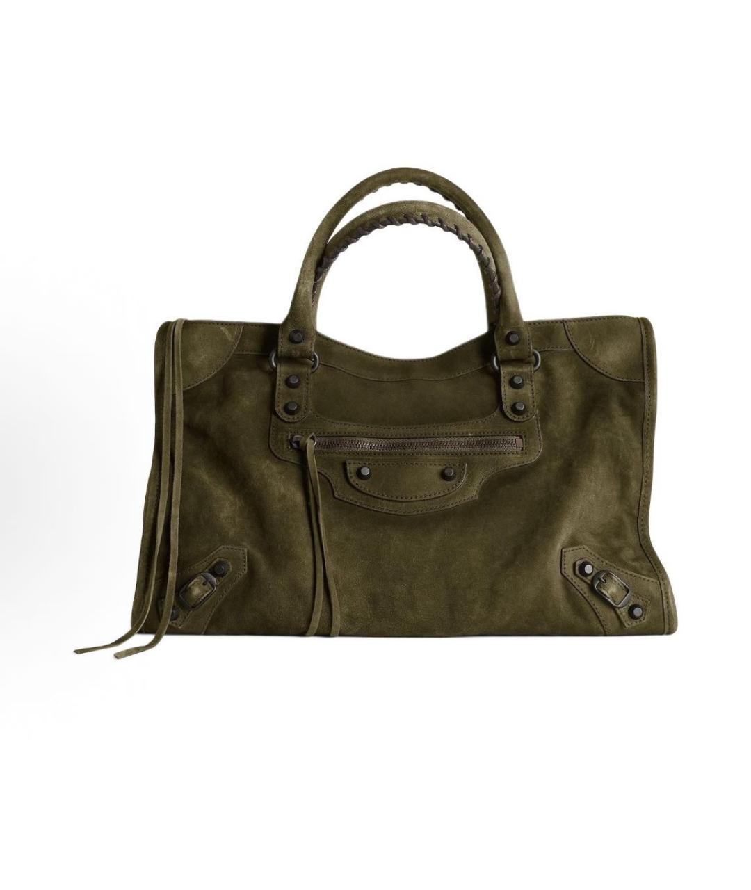 BALENCIAGA Хаки замшевая сумка тоут, фото 5