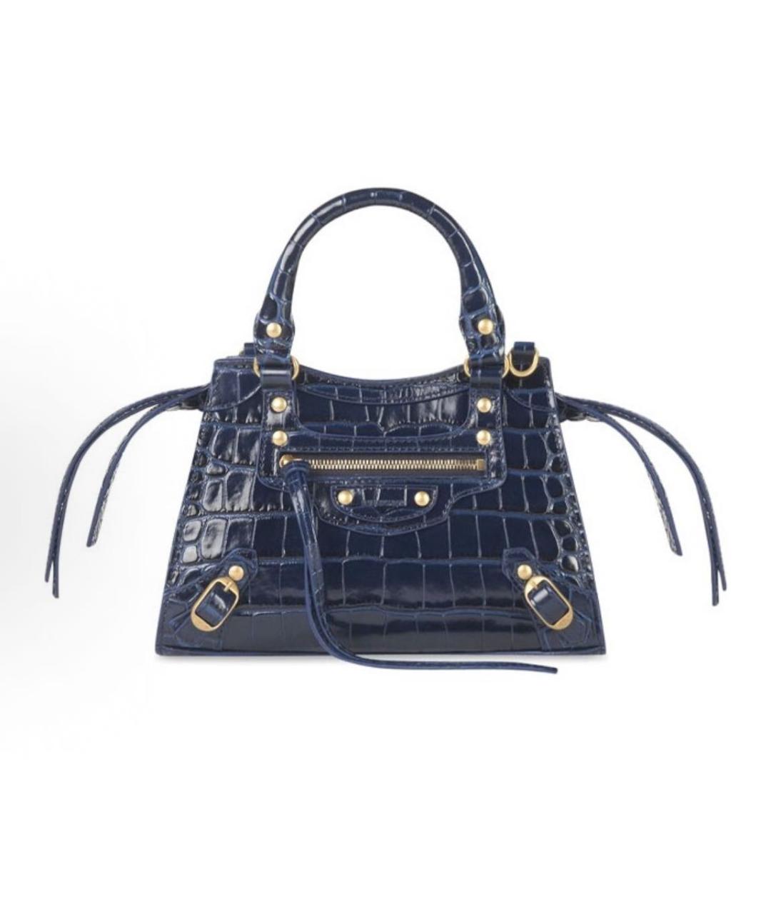 BALENCIAGA Темно-синяя кожаная сумка с короткими ручками, фото 5