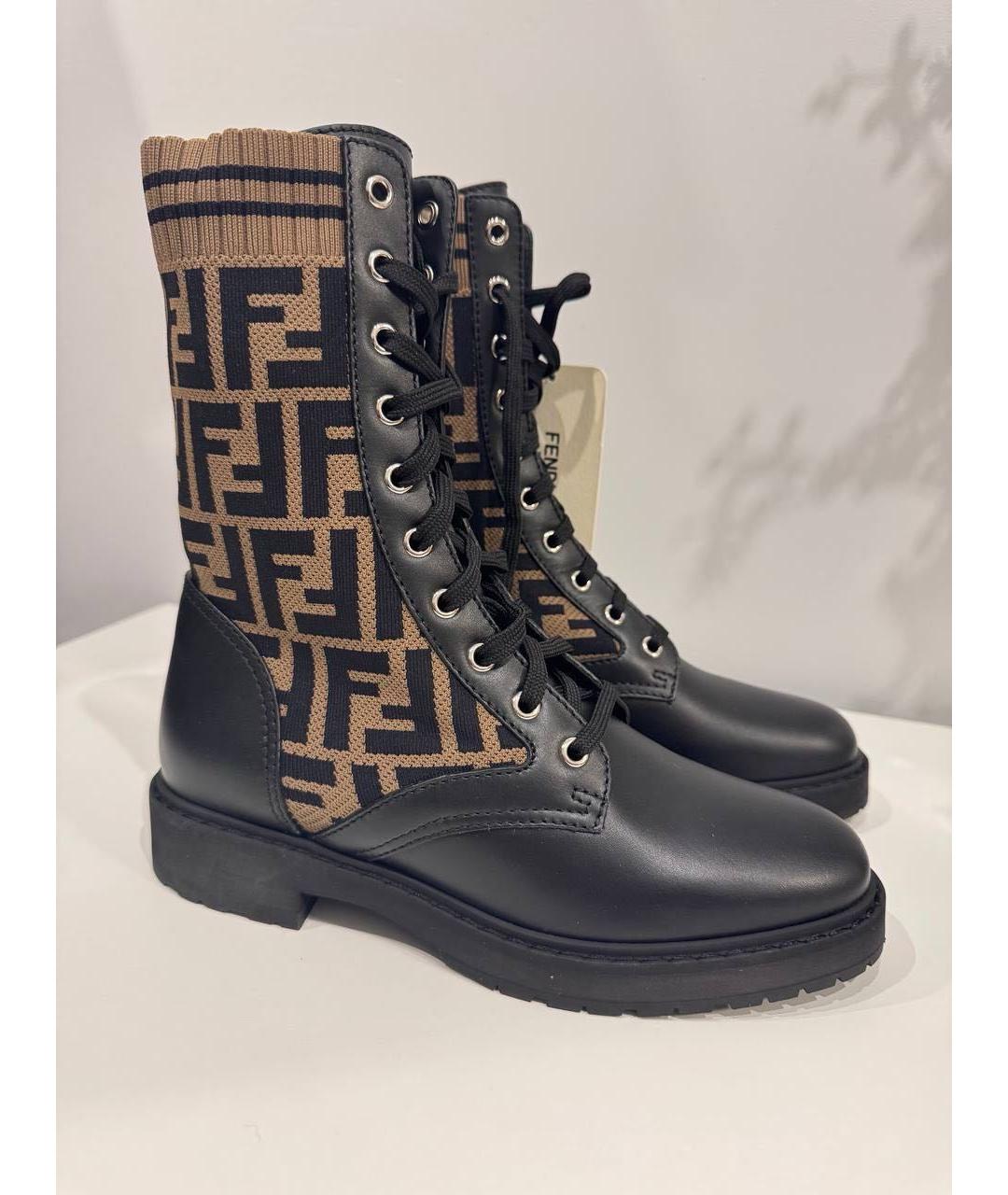 FENDI Черные кожаные ботинки, фото 5