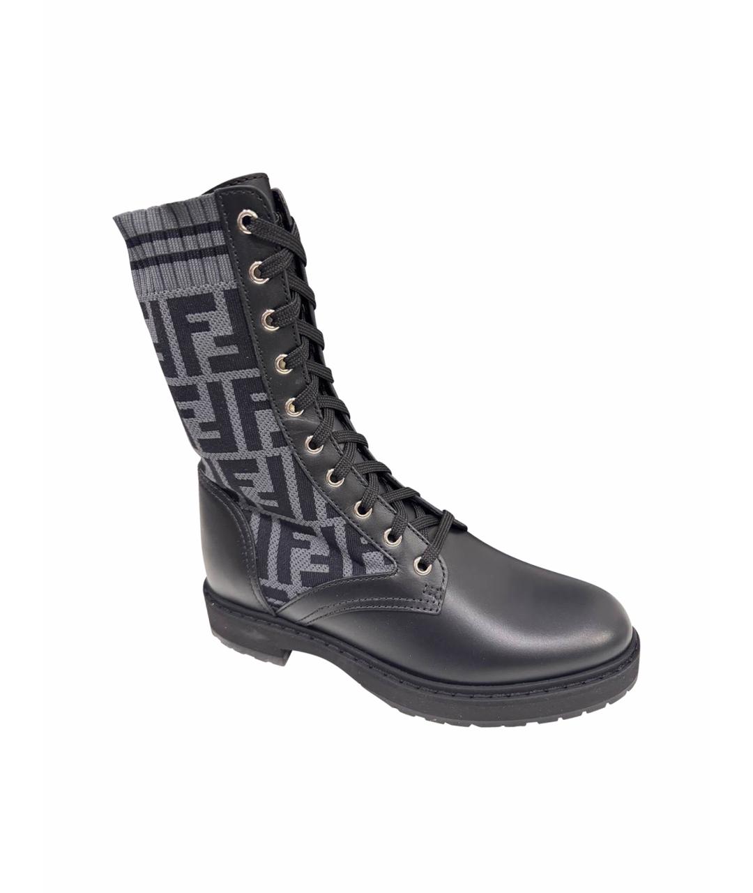 FENDI Черные кожаные ботинки, фото 1