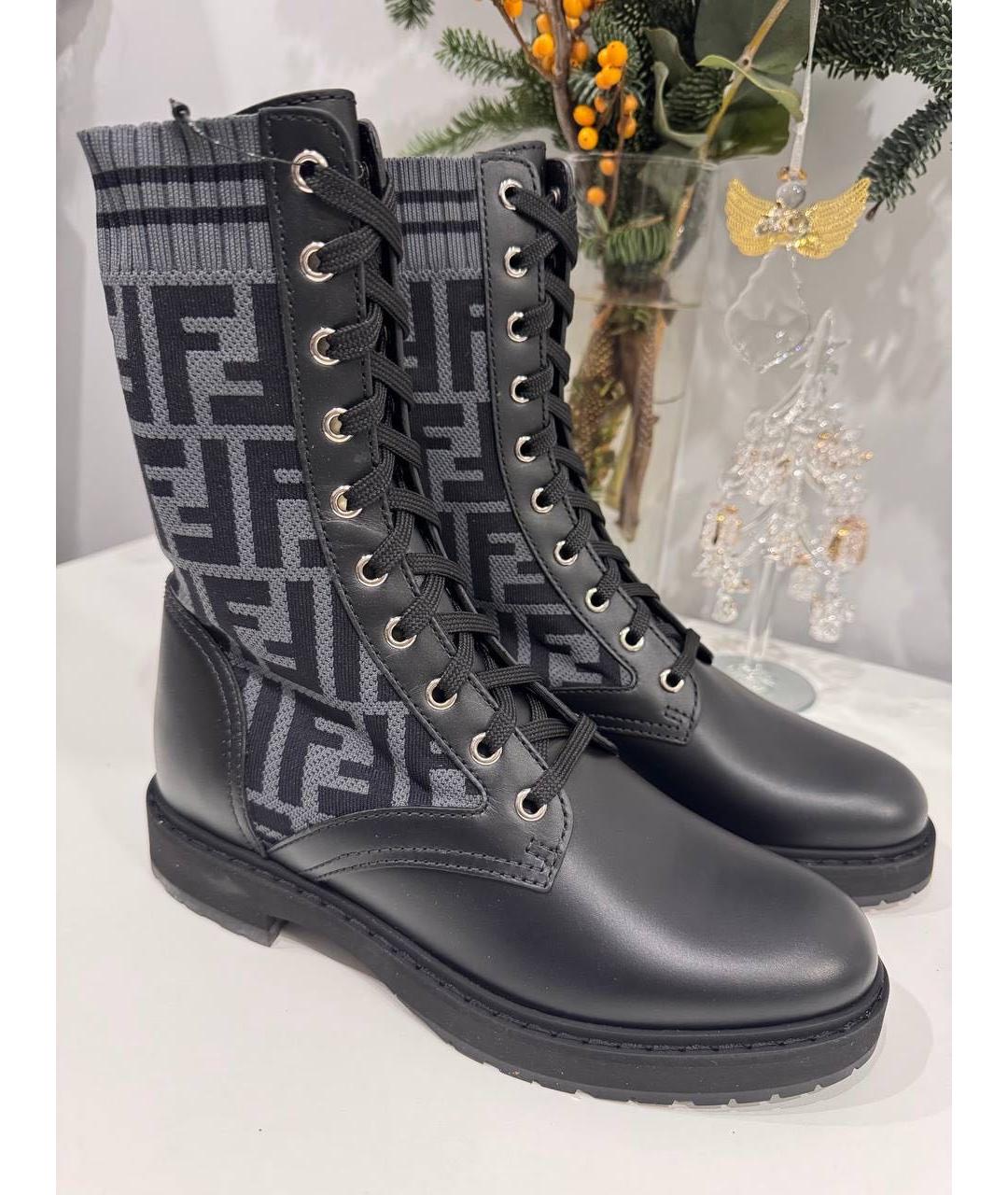 FENDI Черные кожаные ботинки, фото 6