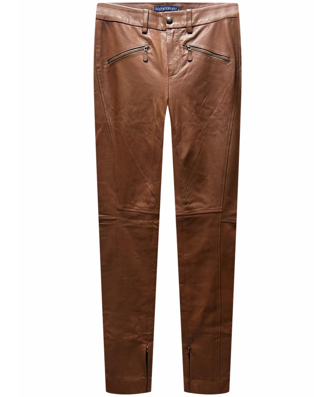 RALPH LAUREN Коричневые кожаные брюки узкие, фото 1