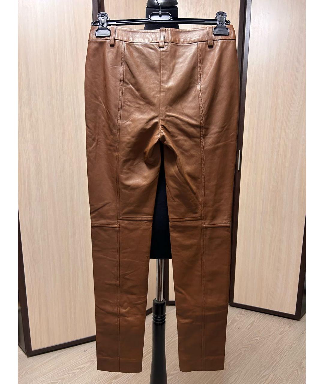 RALPH LAUREN Коричневые кожаные брюки узкие, фото 2