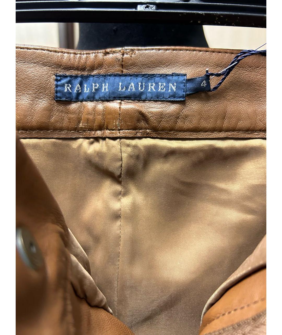 RALPH LAUREN Коричневые кожаные брюки узкие, фото 3
