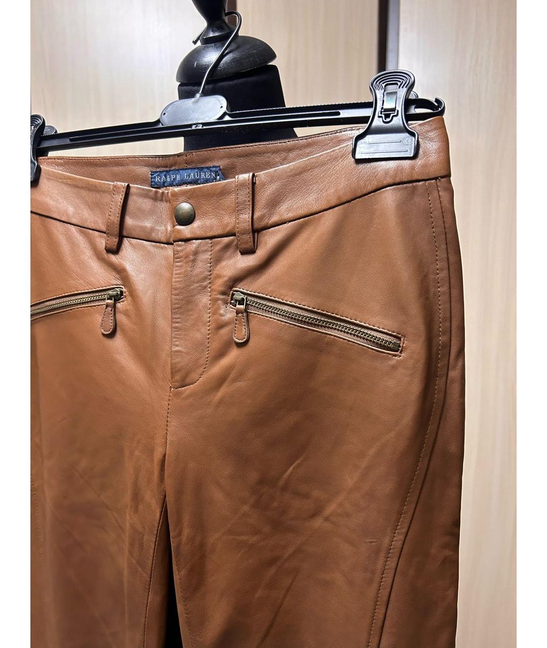 RALPH LAUREN Коричневые кожаные брюки узкие, фото 4
