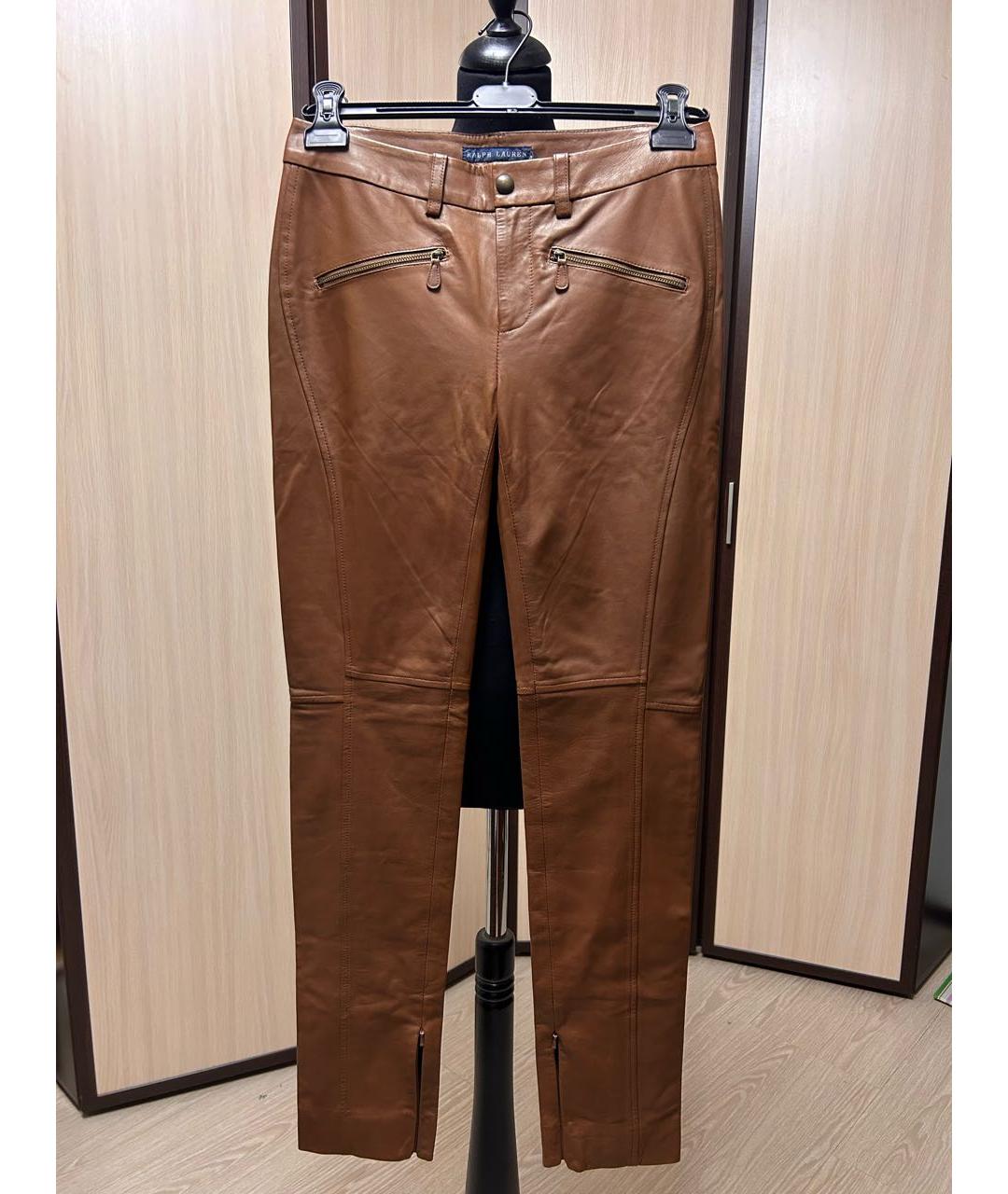 RALPH LAUREN Коричневые кожаные брюки узкие, фото 9
