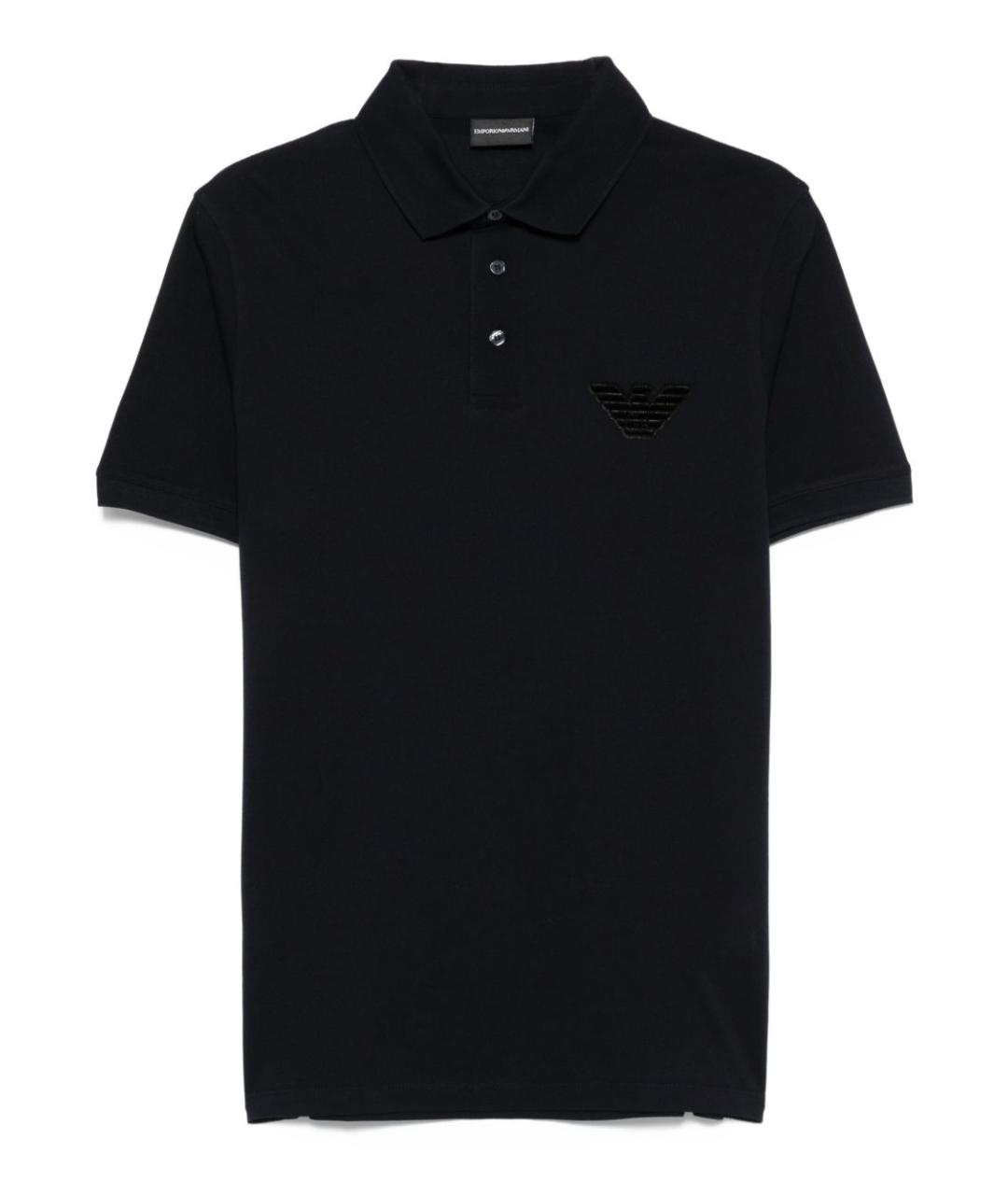 EMPORIO ARMANI Черное хлопковое поло с коротким рукавом, фото 1