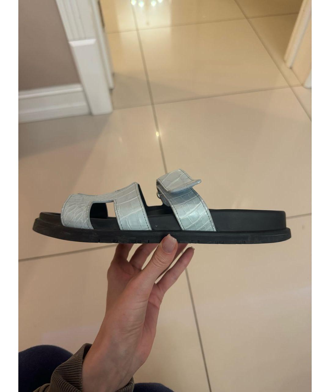 HERMES Голубые сандалии из экзотической кожи, фото 4