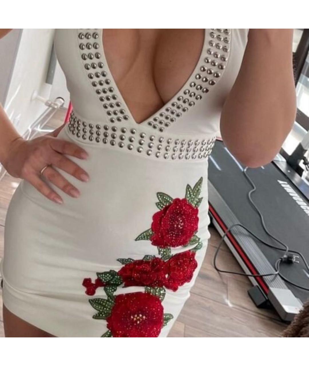 PHILIPP PLEIN Белое хлопко-эластановое коктейльное платье, фото 2