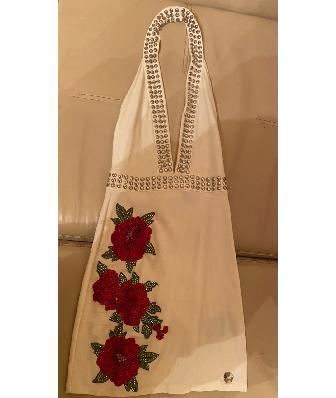 PHILIPP PLEIN Белое хлопко-эластановое коктейльное платье, фото 4