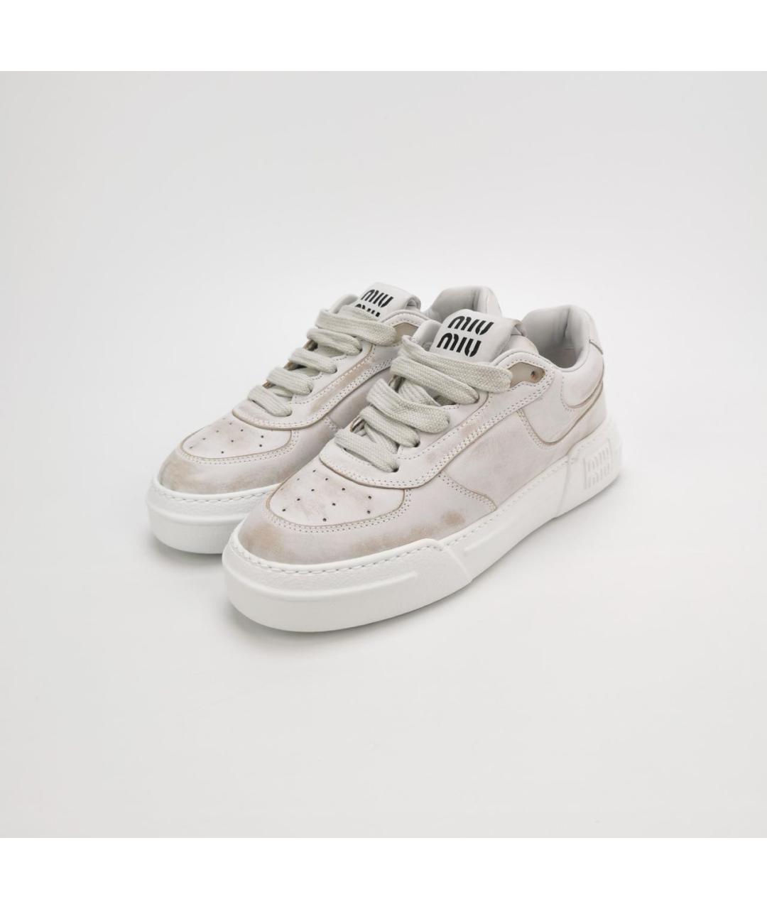 MIU MIU Бежевые кожаные кроссовки, фото 2