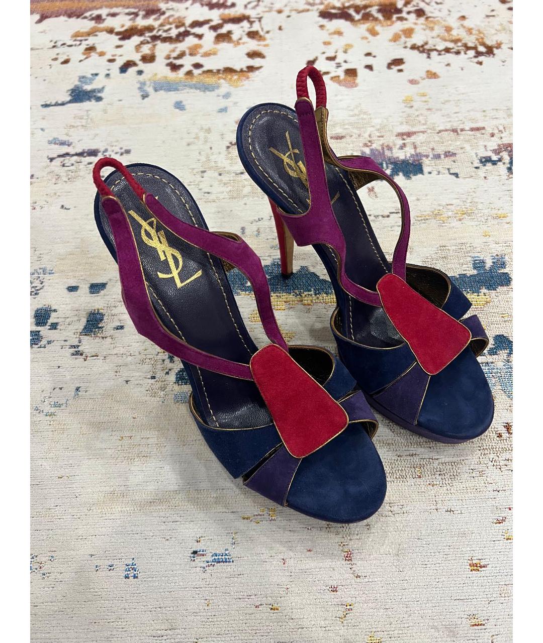 SAINT LAURENT Мульти нубуковые босоножки, фото 2