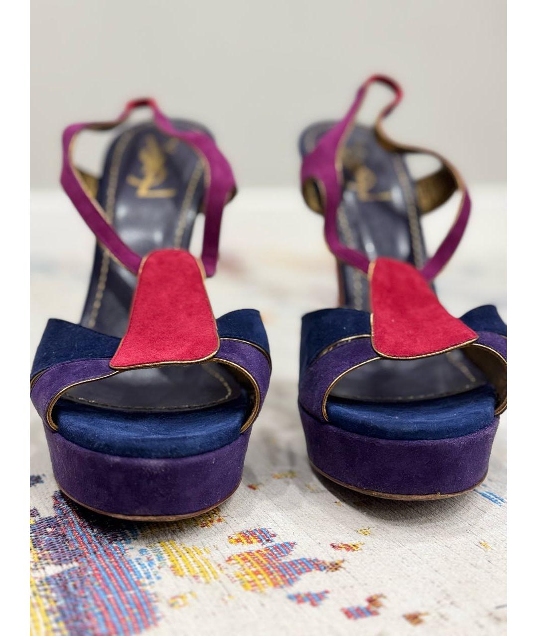 SAINT LAURENT Мульти нубуковые босоножки, фото 6