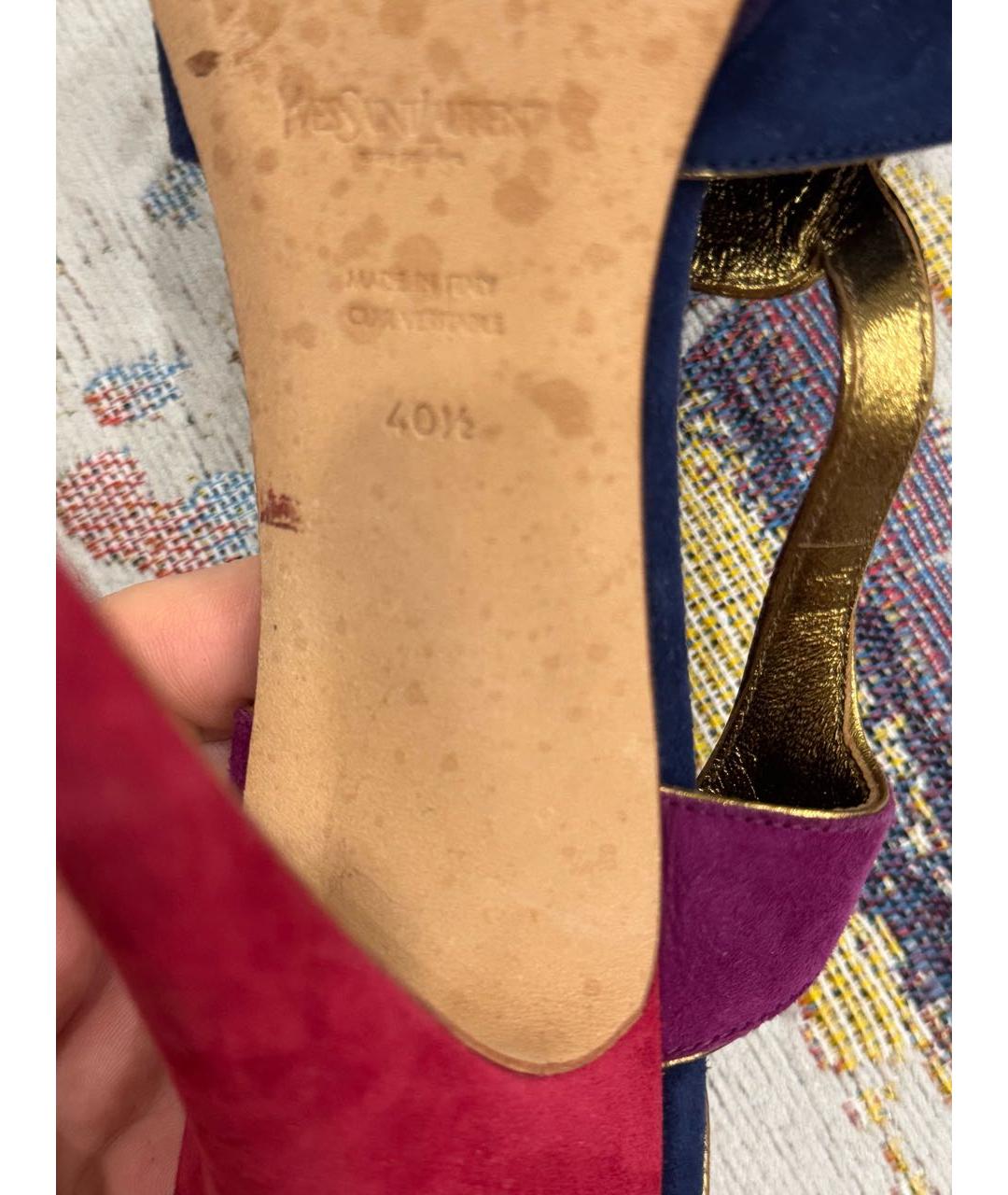 SAINT LAURENT Мульти нубуковые босоножки, фото 7