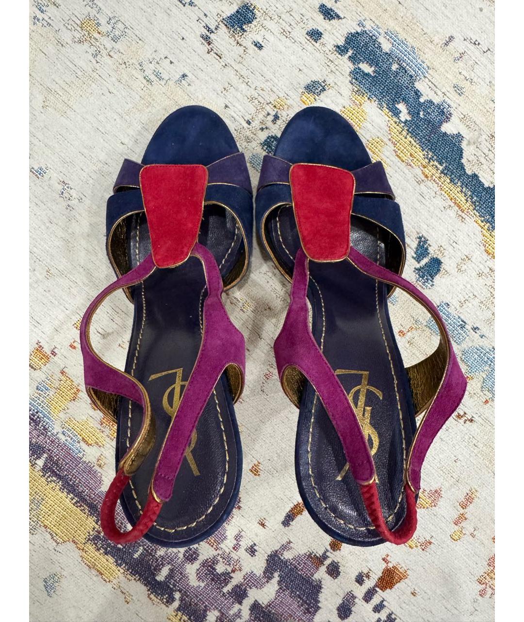 SAINT LAURENT Мульти нубуковые босоножки, фото 4