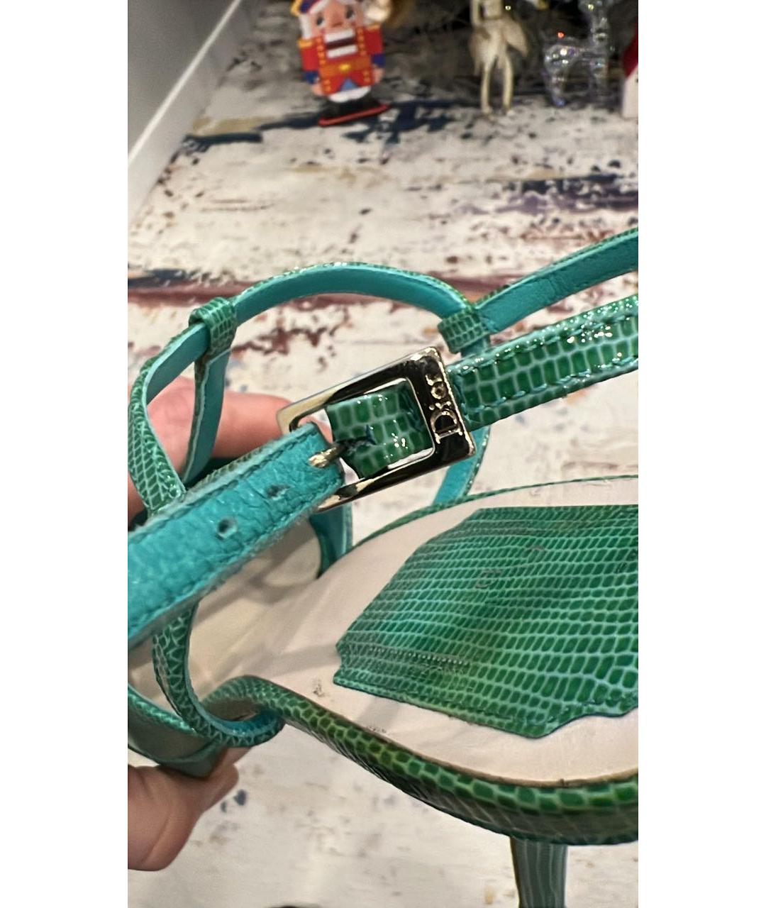 CHRISTIAN DIOR Бирюзовые босоножки из лакированной кожи, фото 6