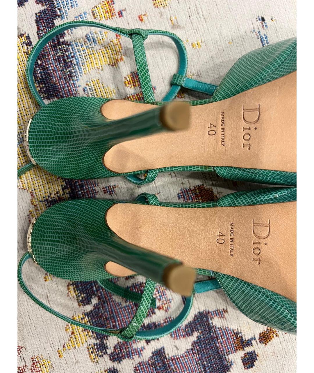 CHRISTIAN DIOR Бирюзовые босоножки из лакированной кожи, фото 7